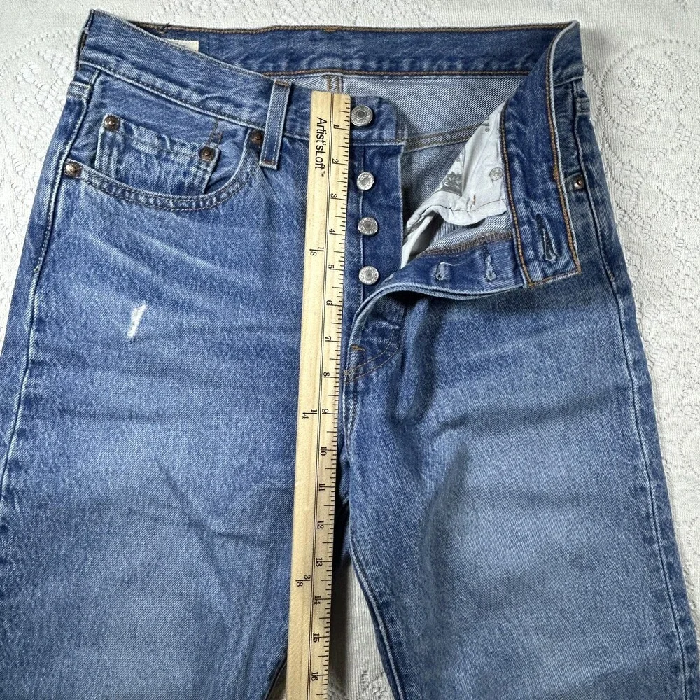 Levis 501 Jeans Mens 31x27 Distressed Button Fly Raw Hem Denim Pants